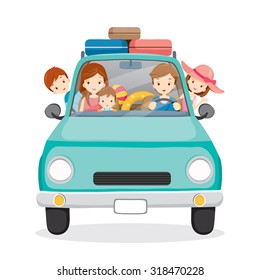 Family on Car Driving to Travel, Vacations, Holiday, Journey Trips, Transportation