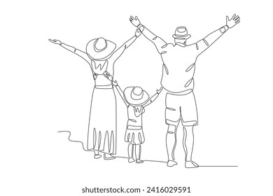 Family on holiday at the beach. Family one-line drawing