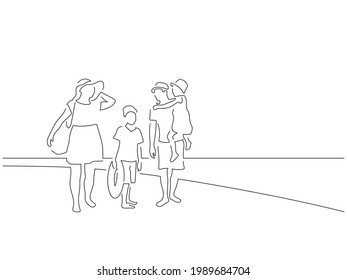 Family on holidays line drawing, vector illustration design. Summer collection.