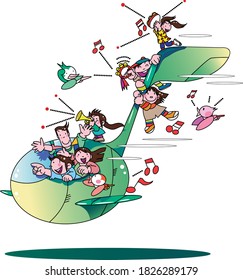 Family on a musical note ride to enjoy music