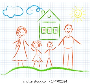 Family on the notebook sheet, vector