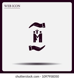 Family on the palm, protection, protection, insurance. Vector icon.