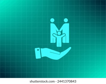 Family on the palm, protection, protection, insurance. Vector icon.