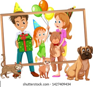 Family on photo frame illustration