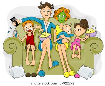 Family on a Sofa watching TV - Vector
