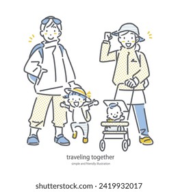 family on travel, simple and friendly illustration