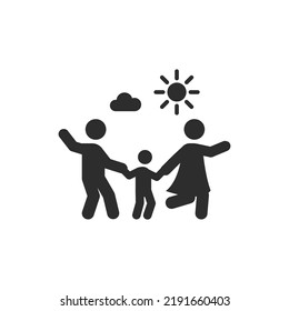 Family on a walk icon. Monochrome black and white symbol