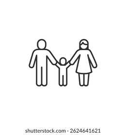 Family with one child, linear icon. Parenthood or lifestyle. Line with editable stroke.