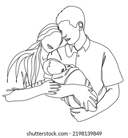 Family one line illustration. Vector line art. One Line Drawing.