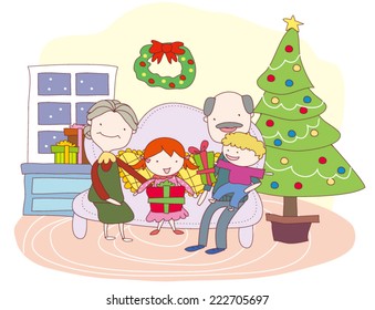  Family Opening Christmas presents - Vector