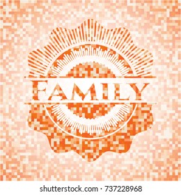 Family orange mosaic emblem with background