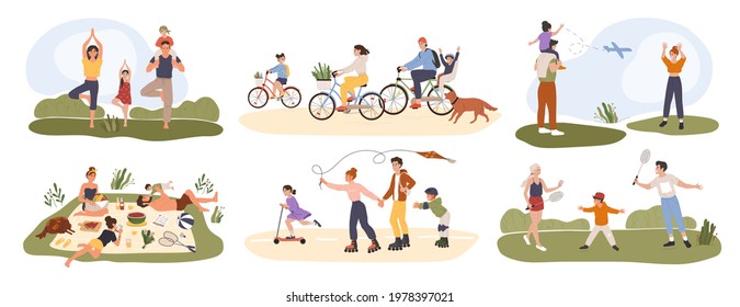 Family Outdoor Activity Parents Children Spending Stock Vector (Royalty ...