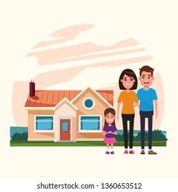 Family Outdoors Home Cartoon Stock Vector (Royalty Free) 1360653545