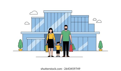 Excursão em família no shopping Experimentando os momentos alegres da união