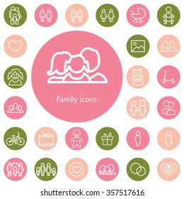 family outline, thin, flat, digital icon set for web and mobile
