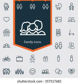family outline, thin, flat, digital icon set for web and mobile