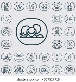 family outline, thin, flat, digital icon set for web and mobile