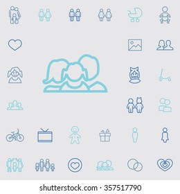 family outline, thin, flat, digital icon set for web and mobile