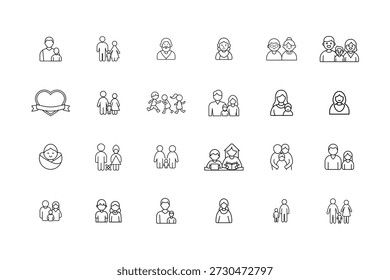 Family Outline Vector Icon Set