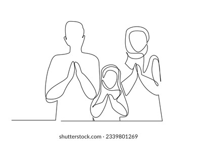 family parent kids praying posing line art