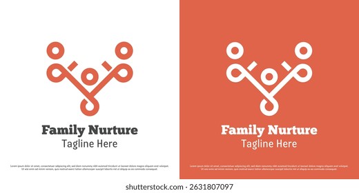 Family parental logo design illustration vector. Silhouette of father mother child family people group in heart shape. Simple minimal calm soft geometric icon symbol.