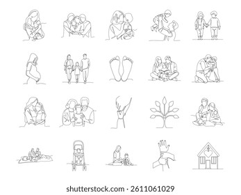 Family and Parenthood One Line Art Illustration Vector Set