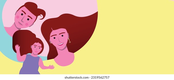 Family and parents with an adopted child as a template or backdrop with space for text for International Day of Families, flat vector stock illustration