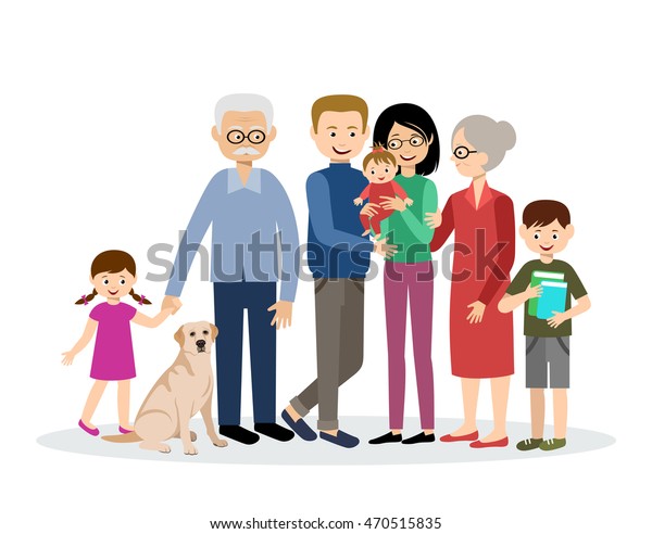 Family Parents Children Grandmother Grandfather Grandson Stock Vector ...