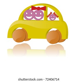 Family of parents and children sitting in the car