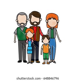 family parents with childrens. father, mother, children, grandpa