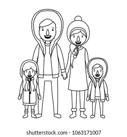 family parents and childrens with winter clothes