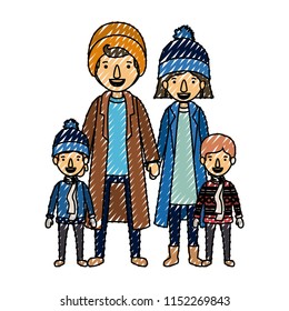 family parents and childrens with winter clothes