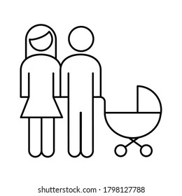 family parents couple with baby cart figures line style icon vector illustration design