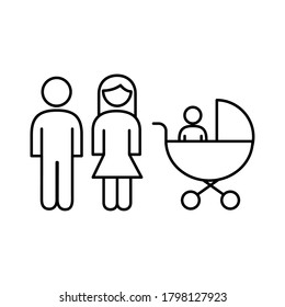 Family Parents Couple With Baby In Cart Figures Line Style Icon Vector Illustration Design