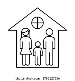 family parents couple with son figures in house line style icon vector illustration design