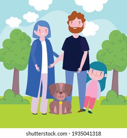 family parents daughter dog landscape