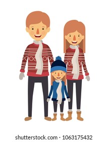 family parents and daughter with winter clothes