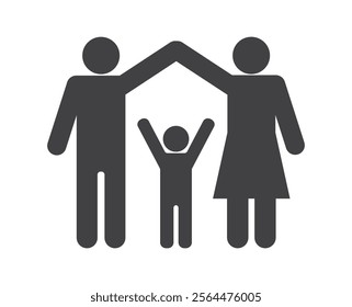 family parents hold hands roof shape with child hand rise icon