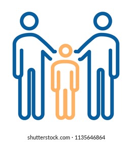 Family with parents and kid icon. Vector thin line illustration. For concepts of family union, adopting a child, gay parenting, orphanage, custody of minor child in a divorce
