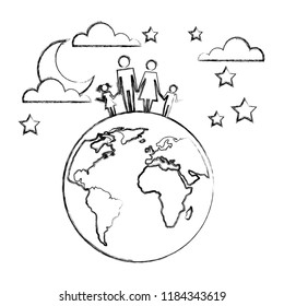 family parents and kids on world sky night
