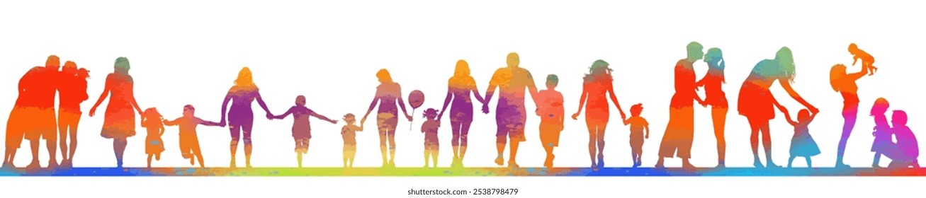 Family parents and kids outdoor activities in park silhouettes set collection. People seniors adults teens kids having fun playing together outside silhouette. hand drawn. Not AI, Vector illustration