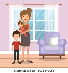 family parents in living room scene