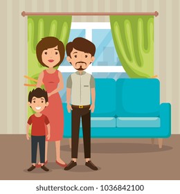 family parents in living room scene