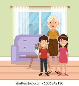 family parents in living room scene