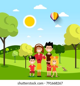 Family in Park. People on Field. Vector Flat Design Illustration. - Shutterstock ID 791668267