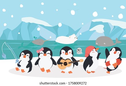 family penguins with animal North pole  vector