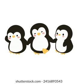 family Penguins Holding Hands cartoon vector
