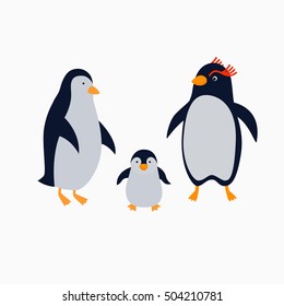 Family of penguins. Illustration for children in flat style