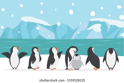 family penguins with North pole background vector