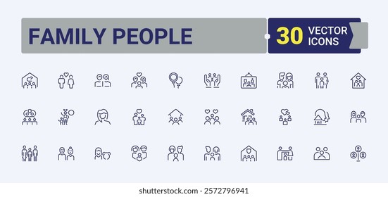 Family People Barber icons set. Featuring couple, lead, friend, worker, partner and more. Thin outline icons pack. Editable stroke. Vector illustration.